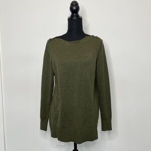 LOFT Forest Green Long Sleeve Oversized Button Sweater